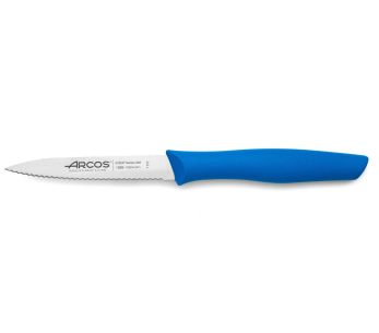 Cuchillo mondador Arcos Nova con hoja dentada en acero Nitrum y mango azul 10cm