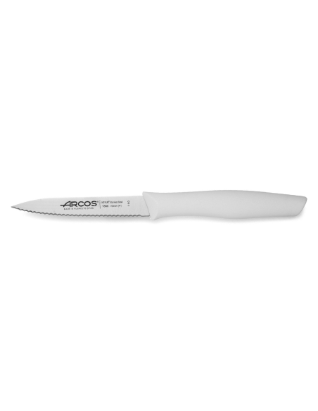 Cuchillo de pelar Arcos Nova con hoja dentada en acero Nitrum y mango blanco 10cm