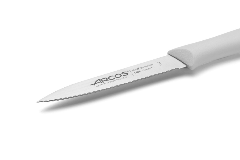 Arcos Nova schilmes Nitrum staal gekarteld lemmet 10cm wit handvat