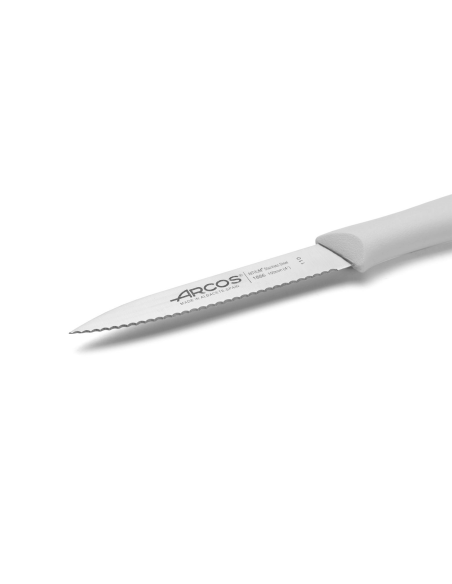 Arcos Nova-skærekniv Nitrum-stål savtakket blad 10 cm hvidt håndtag
