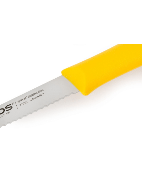 Arcos Nova Spickmesser mit gezahnter Klinge aus Nitrum-Stahl gelber Griff 10cm
