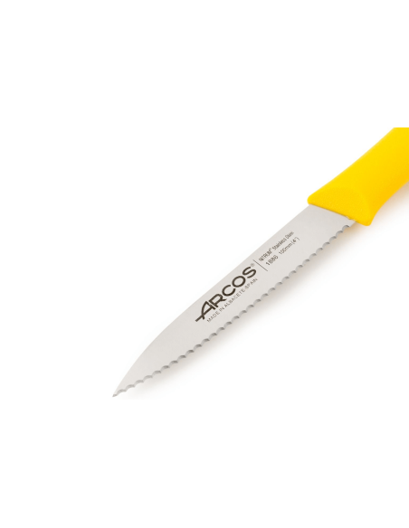 Arcos Nova Spickmesser mit gezahnter Klinge aus Nitrum-Stahl gelber Griff 10cm
