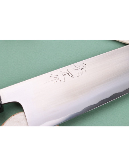 Faca de chef tradicional japonesa polida Toshihiro Wakui Shirogami 2 San Maï de 21 cm