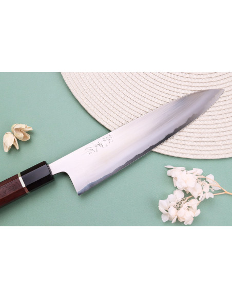 Cuchillo de cocina tradicional japonés Toshihiro Wakui Shirogami 2 San Maï pulido de 21cm