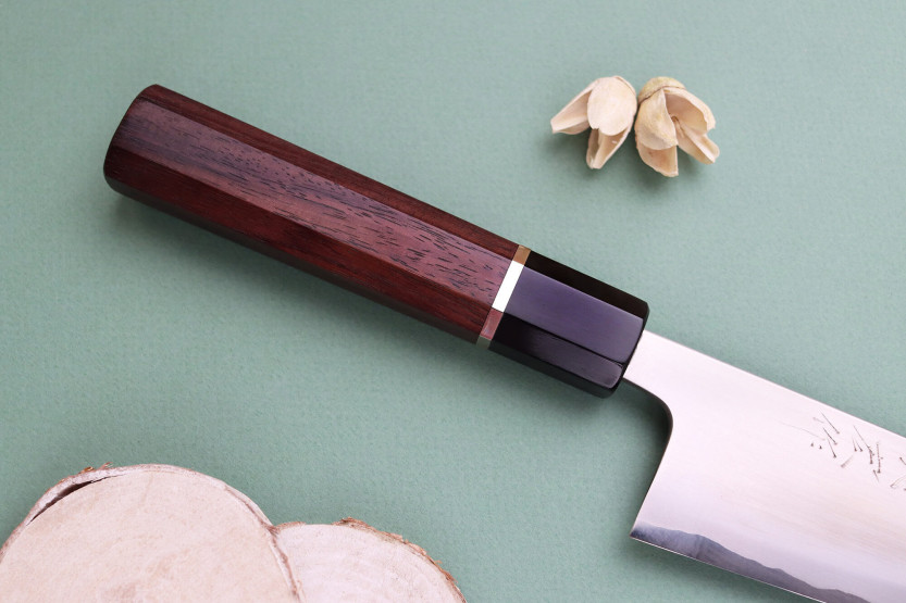 Cuchillo de cocina tradicional japonés Toshihiro Wakui Shirogami 2 San Maï pulido de 21cm