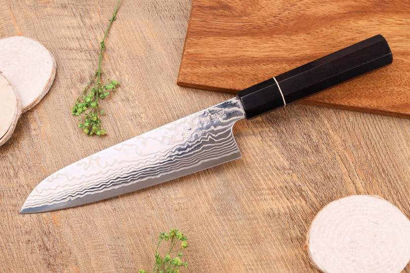 19,5cm Sukenari ZDP-189 damascus eebenpuu kahva santoku veitsi, japanilainen käsintehty