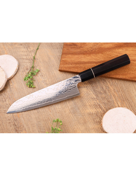 19,5cm Sukenari ZDP-189 damascus eebenpuu kahva santoku veitsi, japanilainen käsintehty
