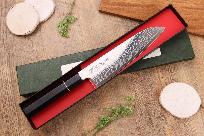 19,5cm Sukenari ZDP-189 damascus eebenpuu kahva santoku veitsi, japanilainen käsintehty
