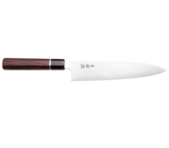 Faca de chef japonesa Sukenari SG2 San Maï de 24 cm, feita à mão, com cabo em pau-rosa