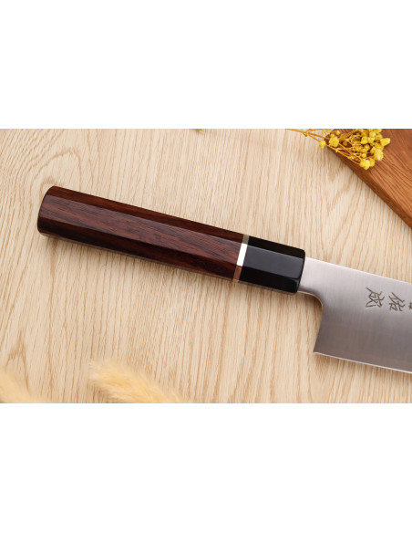 Kochmesser 24cm japanisch handgefertigt Sukenari SG2 San Maï Griff aus Rosenholz