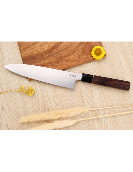 Kochmesser 24cm japanisch handgefertigt Sukenari SG2 San Maï Griff aus Rosenholz