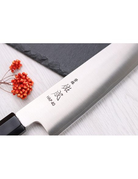 HAP40 Sukenari San Maï Faca de chef kiritsuke japonesa de 21 cm, feita à mão, com cabo em pau-rosa