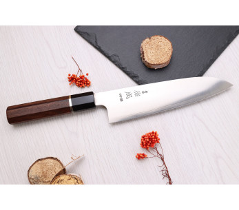 santokumesser 19,5cm japanisch handgefertigt Sukenari HAP40 San Maï Griff aus Rosenholz 2