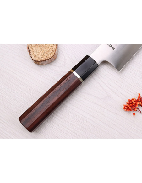 HAP40 Sukenari San Maï Cuchillo de cocinero japonés de 21 cm hecho a mano con mango de palisandro