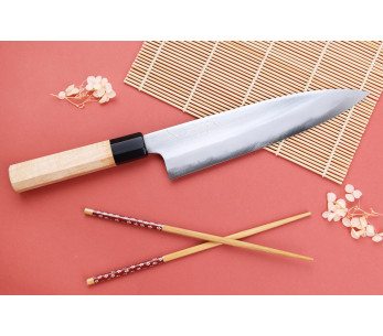 Faca de chef japonesa Naoki Mazaki Shirogami 2 San Maï de 21 cm, feita à mão, com cabo de louro 2