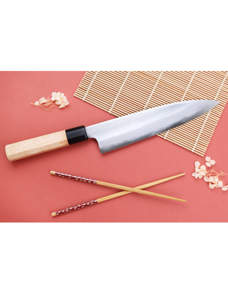 21cm Naoki Mazaki Shirogami 2 San Maï handgemaakt Japans koksmes met laurier handvat