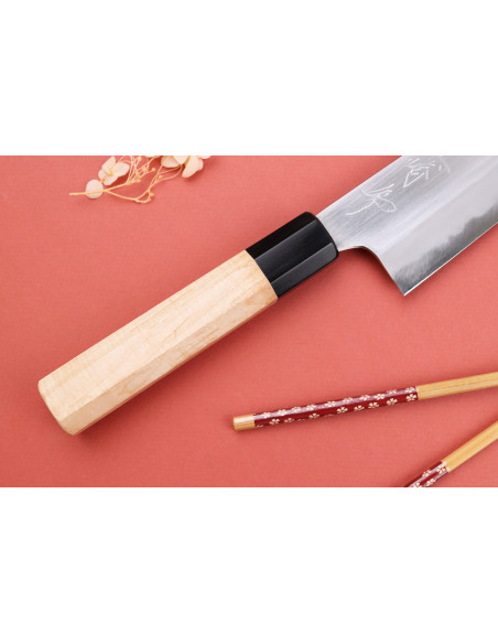 21 cm Naoki Mazaki Shirogami 2 San Maï håndlaget japansk kokkekniv med laurbærhåndtak
