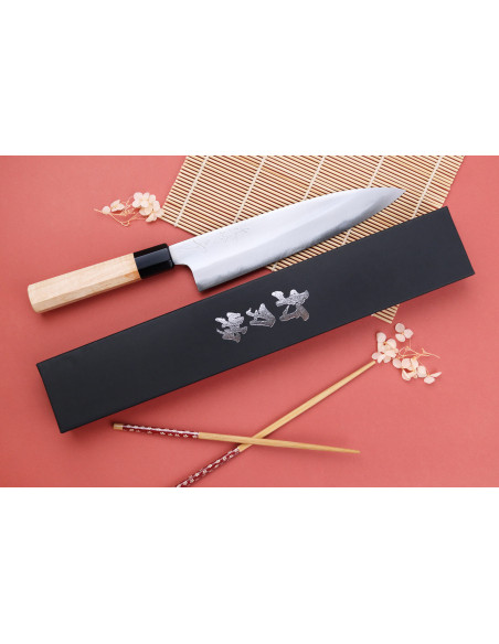 21cm Naoki Mazaki Shirogami 2 San Maï handgemaakt Japans koksmes met laurier handvat
