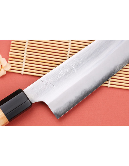21cm Naoki Mazaki Shirogami 2 San Maï handgjord japansk kockkniv med lagerhäggskaft