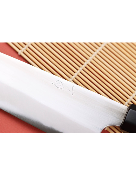 21 cm Naoki Mazaki Shirogami 2 San Maï håndlaget japansk kokkekniv med laurbærhåndtak