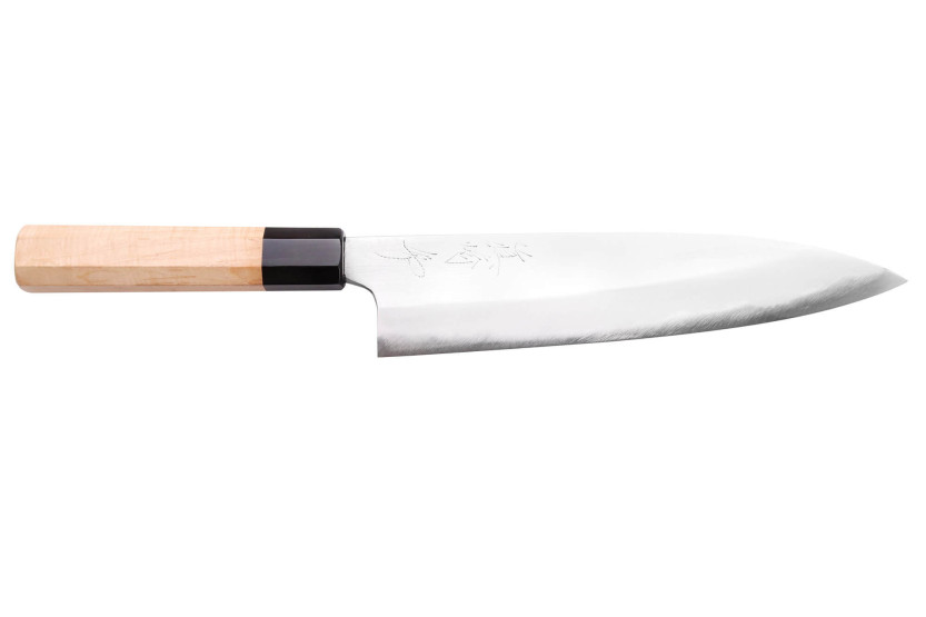 Faca de chef japonesa Naoki Mazaki Shirogami 2 San Maï de 21 cm, feita à mão, com cabo de louro