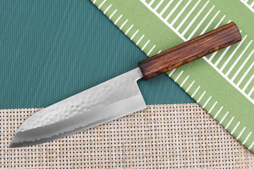16,5cm Masutani handgemaakt Japans santoku mes met gehamerd eikenhouten handvat