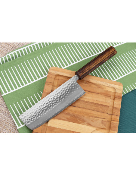 cuchillo nakiri japonés cuchillo nakiri Masutani de 16,5 cm hecho a mano con mango de roble martillado