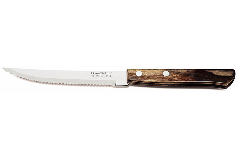 Set aus 6 Steakmessern mit Wellenschliff + 6 Gabeln Tramontina Churrasco mit braunem Griff
