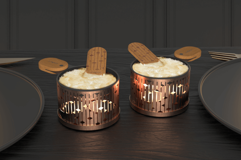 Set per raclette a candela Cookut Lumi Les Plus Brillantes Set di padelle e spatole per 2 persone - Rame