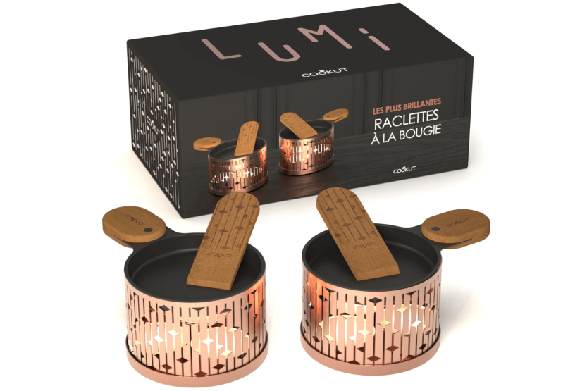 Set per raclette a candela Cookut Lumi Les Plus Brillantes Set di padelle e spatole per 2 persone - Rame