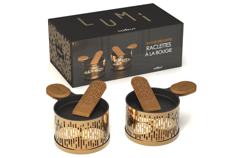 Cookut Lumi juego de raclette con vela Les Plus Brillantes juego de sartén y espátula para 2 - Oro