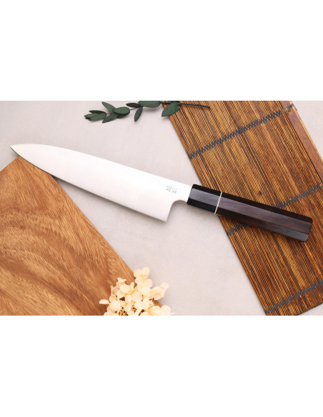 ZDP-189 Coltello da chef San Maï 21 cm, manico in ebano, Sukenari, artigianato giapponese