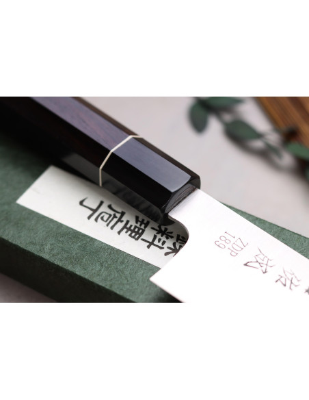 ZDP-189 Cuchillo de cocinero San Maï 21cm, mango de ébano, Sukenari, artesanía japonesa