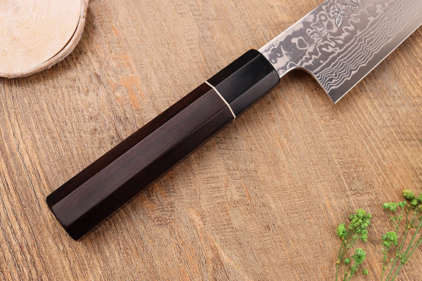 21cm Sukenari ZDP-189 damascus eebenpuu kahva Kiritsuke veitsi, käsintehty Japanissa
