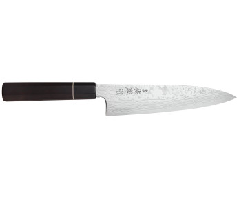 ZDP-189 Faca de chef japonesa tradicional Sukenari de 21 cm com cabo de ébano damasco