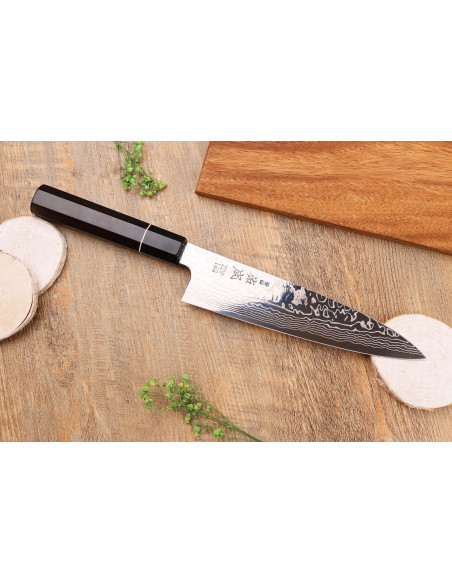 21 cm Sukenari ZDP-189 damaskus kokkekniv med ibenholtskaft, håndlavet i Japan