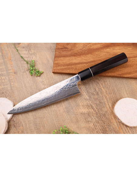 ZDP-189 Faca de chef japonesa tradicional Sukenari de 21 cm com cabo de ébano damasco