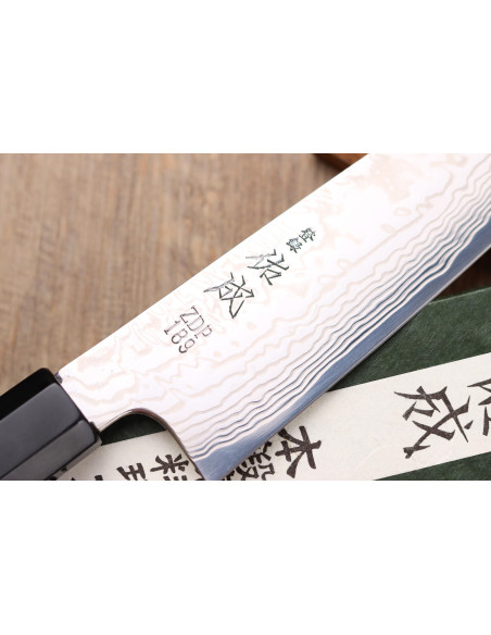 ZDP-189 Faca de chef japonesa tradicional Sukenari de 21 cm com cabo de ébano damasco