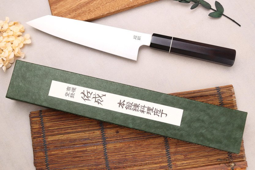 ZDP-189 Coltello kiritsuke artigianale giapponese San Maï 21 cm Sukenari con manico in ebano