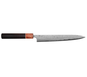 Japans sujihiki mes 21cm Toshihiro Wakui Aogami 2 gelamineerd damast