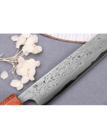 Japanilainen sujihiki veitsi 21cm Toshihiro Wakui Aogami 2 laminoitu damasti