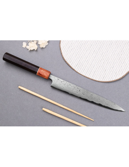 Japanilainen sujihiki veitsi 21cm Toshihiro Wakui Aogami 2 laminoitu damasti
