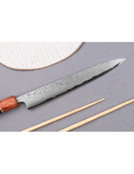 Faca sujihiki de 21 cm Toshihiro Wakui Aogami 2 laminado damasco artesanato japonês