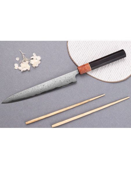 21cm cuchillo sujihiki Toshihiro Wakui Aogami 2 laminado damasco artesanía japonesa