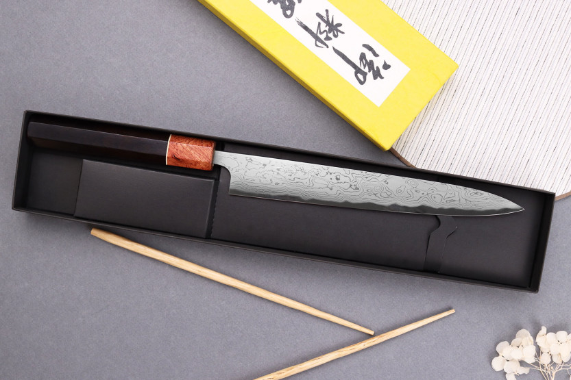 Japanese sujihiki knife 21cm Toshihiro Wakui Aogami 2 laminated damask