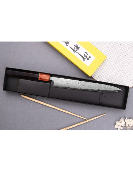 Japansk sujihikikniv 21cm Toshihiro Wakui Aogami 2 laminerad damast