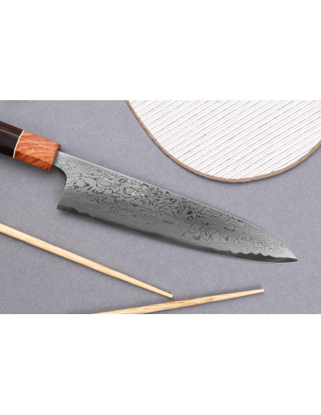 Kokk kniv 21cm Toshihiro Wakui Aogami 2 laminert damask, håndlaget i Japan