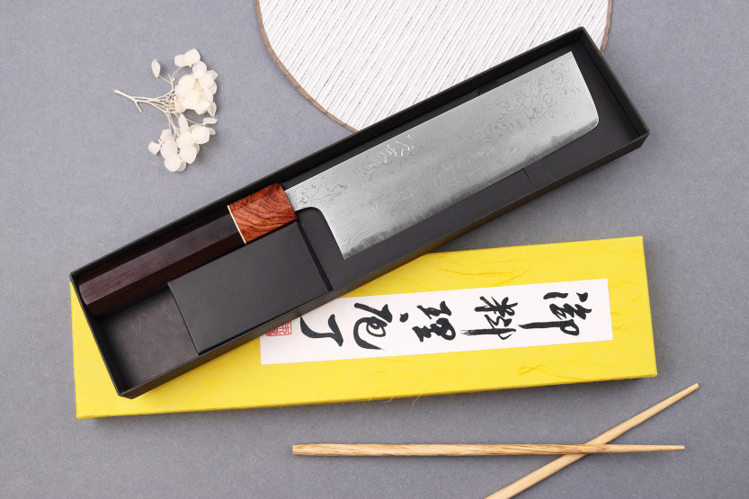 nakiri kniv 16,5cm japonais artisanal Toshihiro Wakui Aogami 2 damas laminé