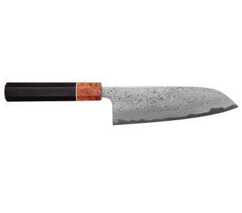 faca santoku 16,5cm Toshihiro Wakui Aogami 2 com laminado damasco, feita à mão no Japão