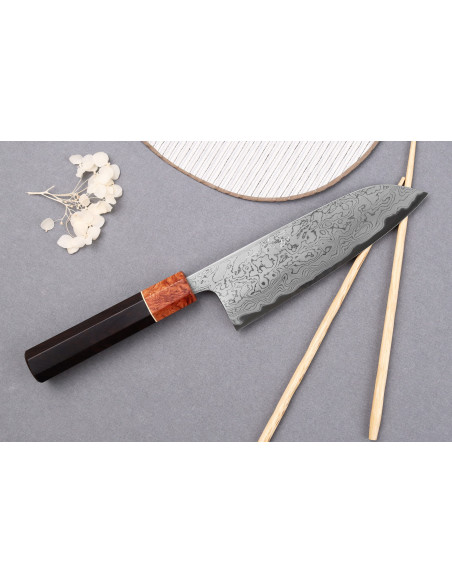 santokumesser 16,5cm japanisch handgefertigt Toshihiro Wakui Aogami 2 Damast laminiert